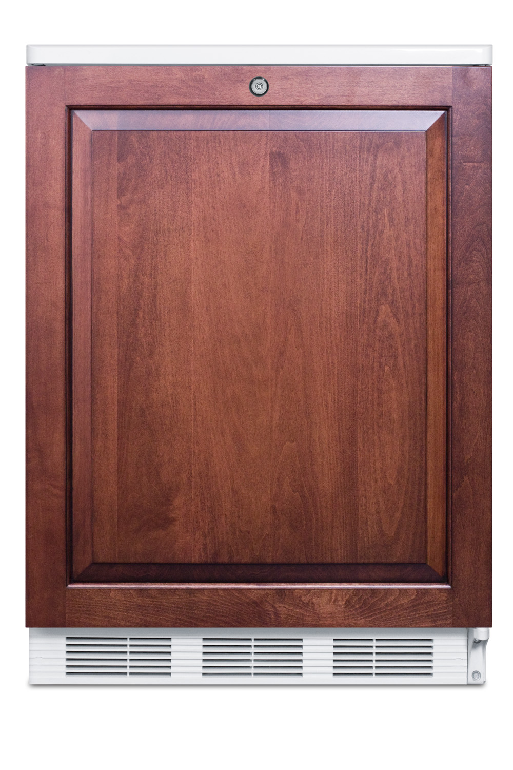 Built-in undercounter refrigerator-freezer for general purpose use, with lock, dual evaporator cooling, cycle defrost, and white exterior